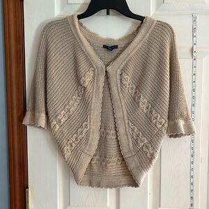 Westbound petites-size PL-tan-short sleeve sweater/cardigan with metal fastener